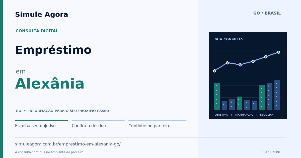 Ilustração de Empréstimo para Alexânia / GO — Simule Agora.