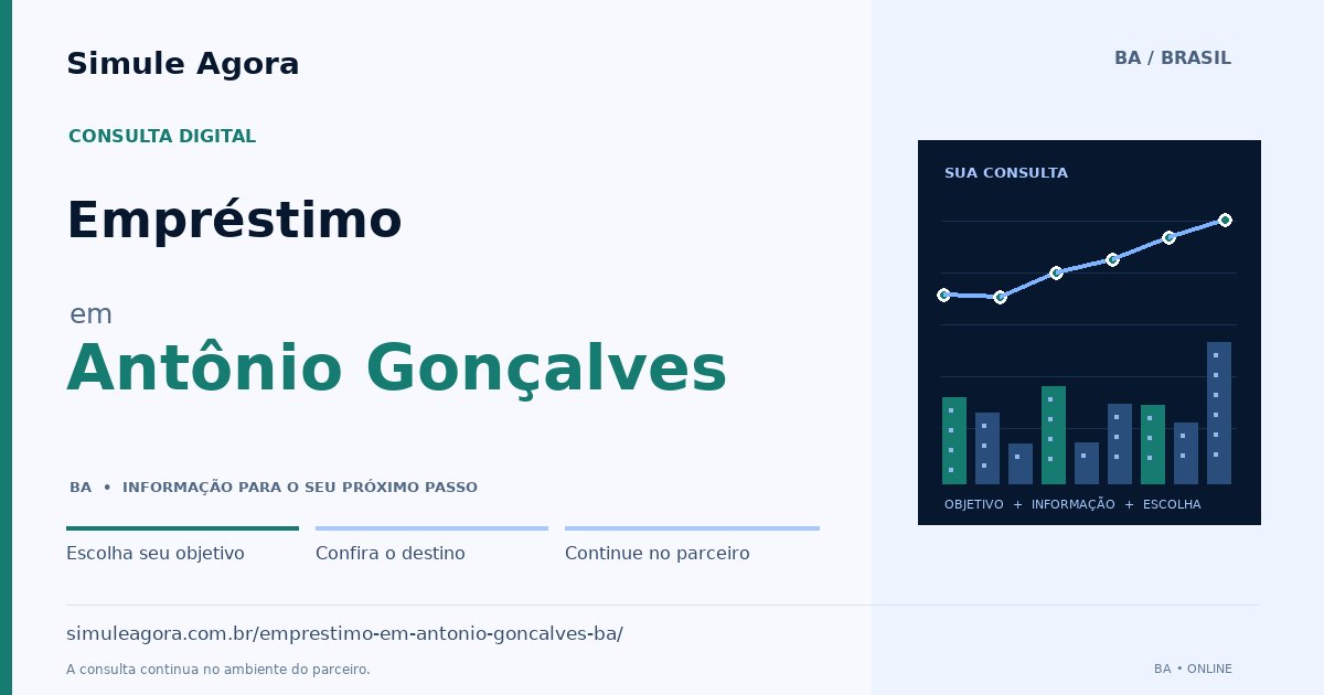 Ilustração de Empréstimo para Antônio Gonçalves / BA — Simule Agora.