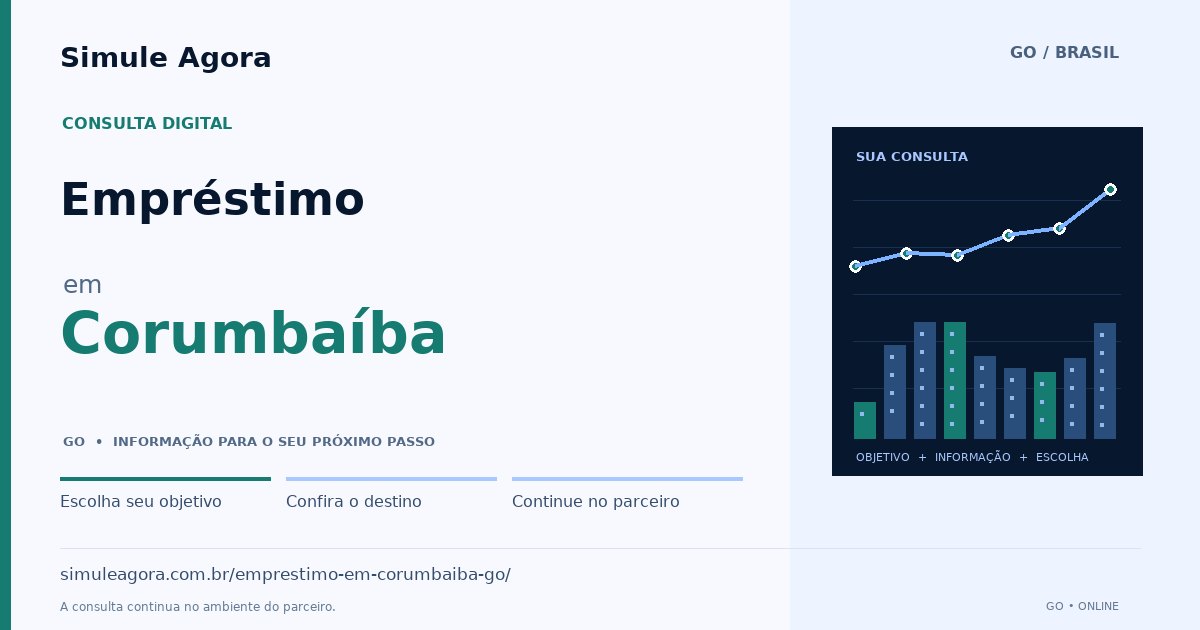Ilustração de Empréstimo para Corumbaíba / GO — Simule Agora.