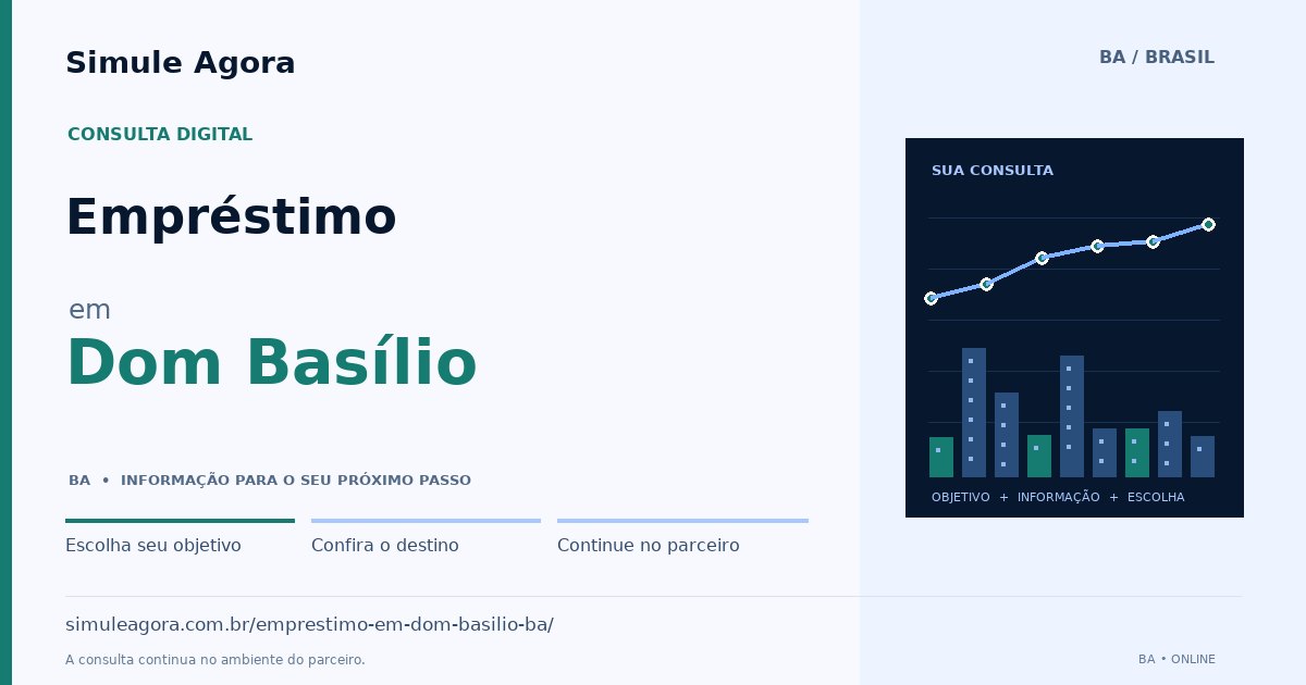 Ilustração de Empréstimo para Dom Basílio / BA — Simule Agora.