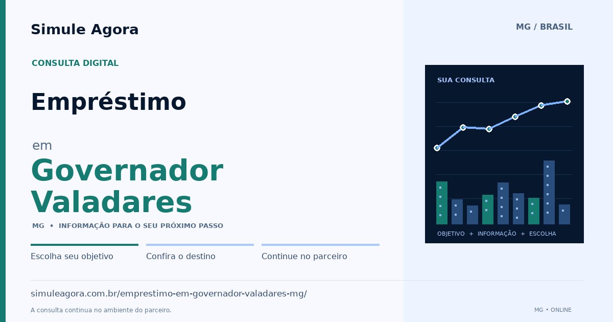 Ilustração de Empréstimo para Governador Valadares / MG — Simule Agora.