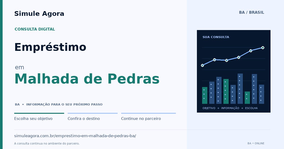 Ilustração de Empréstimo para Malhada de Pedras / BA — Simule Agora.