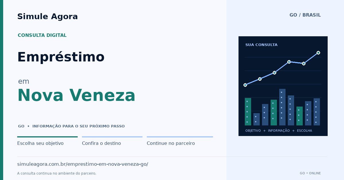 Ilustração de Empréstimo para Nova Veneza / GO — Simule Agora.