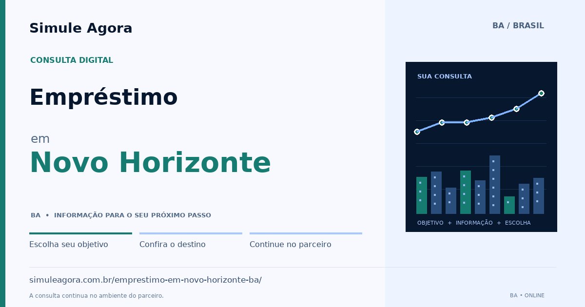 Ilustração de Empréstimo para Novo Horizonte / BA — Simule Agora.