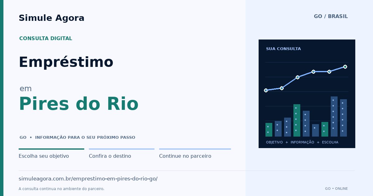 Ilustração de Empréstimo para Pires do Rio / GO — Simule Agora.