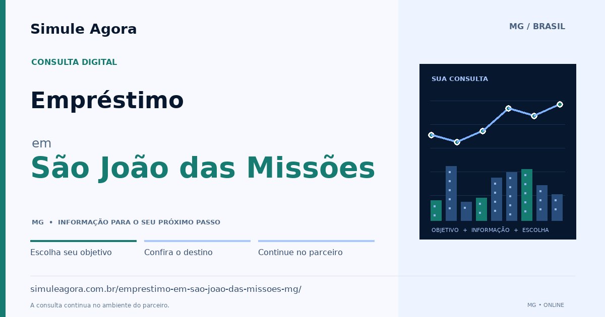 Ilustração de Empréstimo para São João das Missões / MG — Simule Agora.