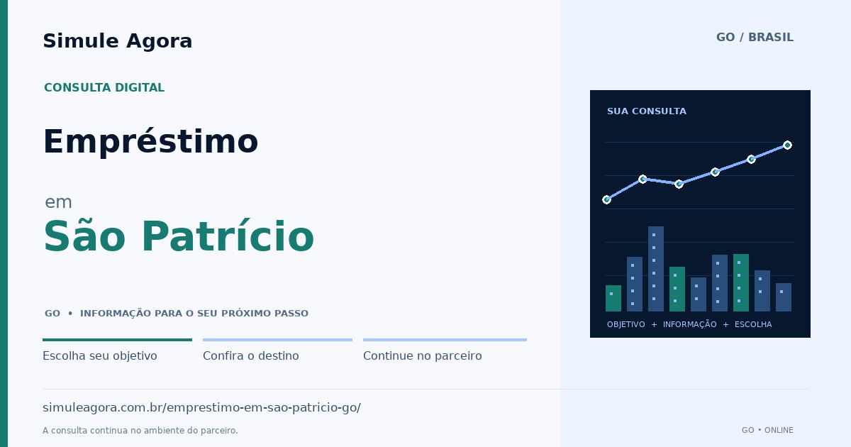 Ilustração de Empréstimo para São Patrício / GO — Simule Agora.