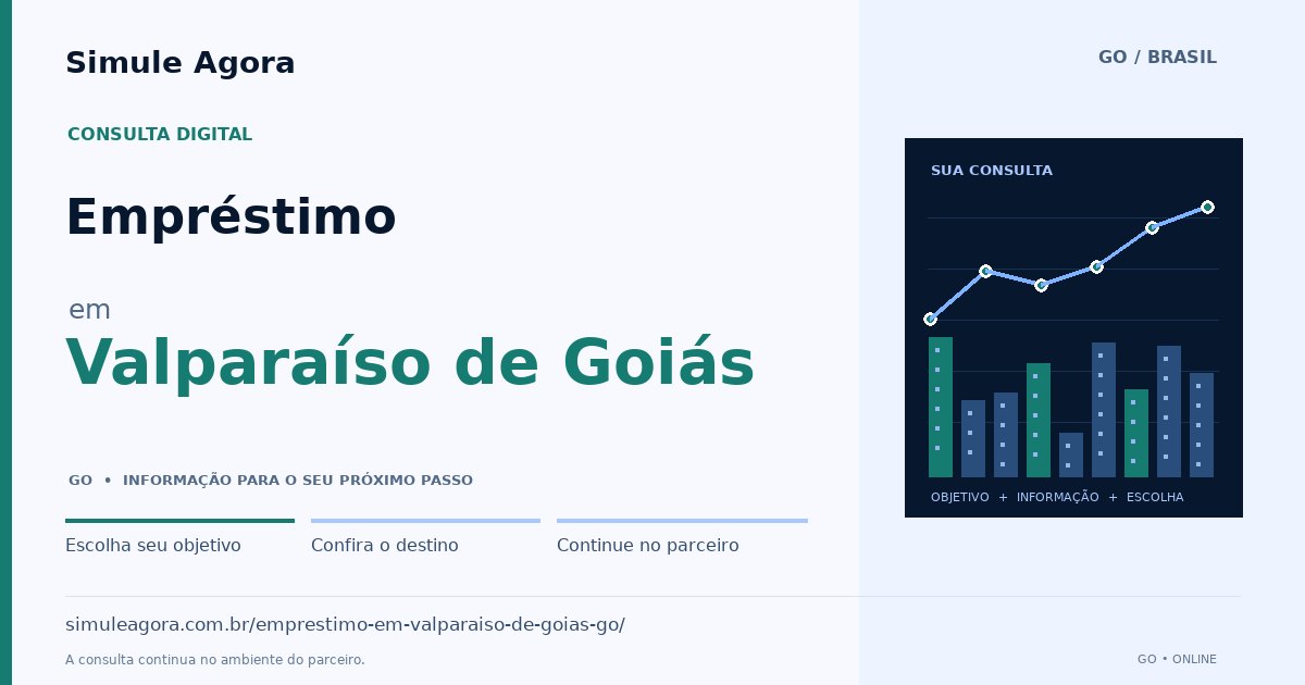 Ilustração de Empréstimo para Valparaíso de Goiás / GO — Simule Agora.
