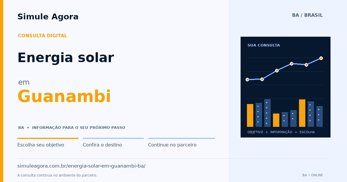 Ilustração de Energia solar para Guanambi / BA — Simule Agora.