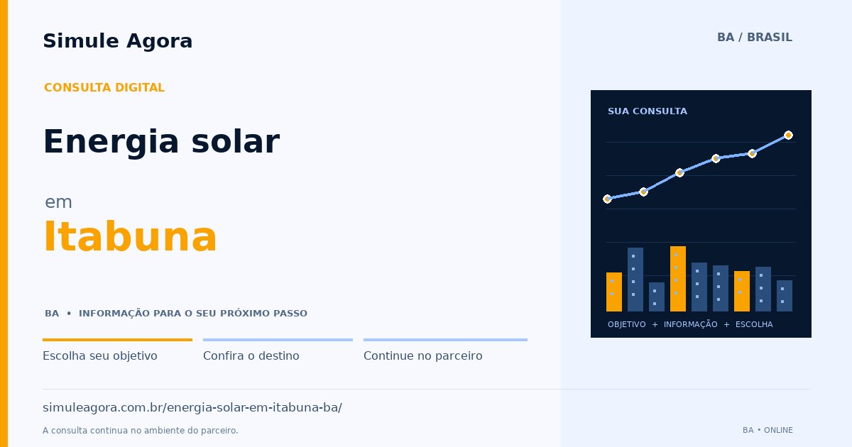 Ilustração de Energia solar para Itabuna / BA — Simule Agora.