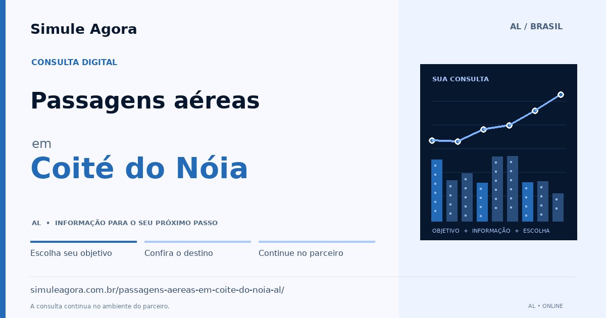 Ilustração de Passagens aéreas para Coité do Nóia / AL — Simule Agora.