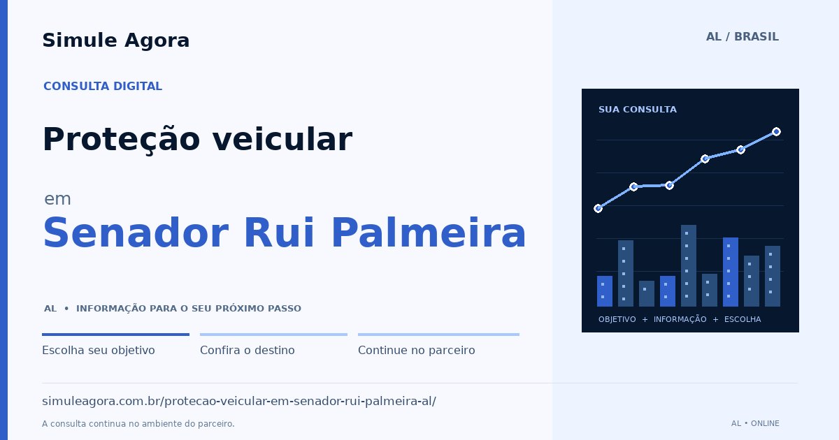 Ilustração de Proteção veicular para Senador Rui Palmeira / AL — Simule Agora.